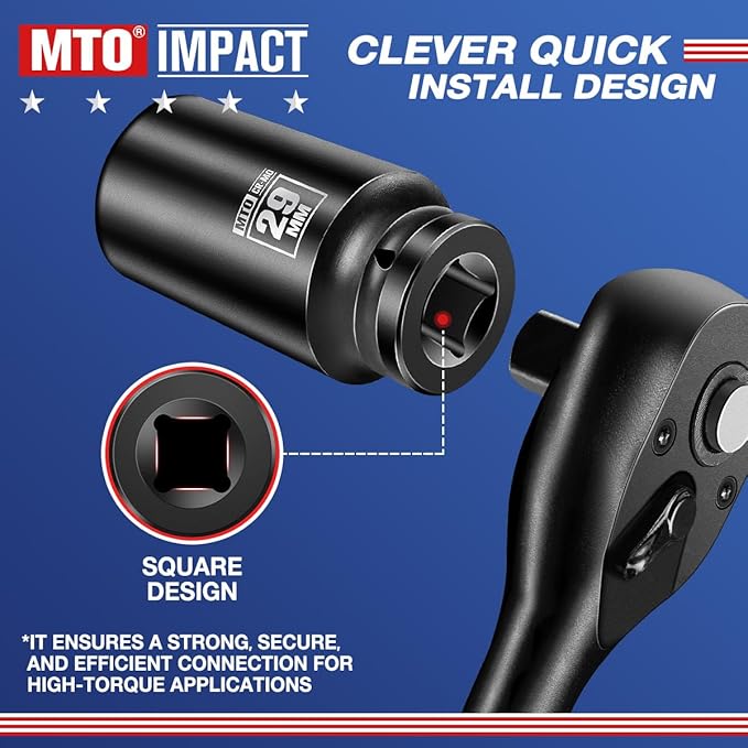 MTO 1/2" Drive 29mm Deep Impact Socket, 6 Pt. Metric Socket, CR-MO Steel & Anti-Corrosion Coating for Heavy-Duty Use