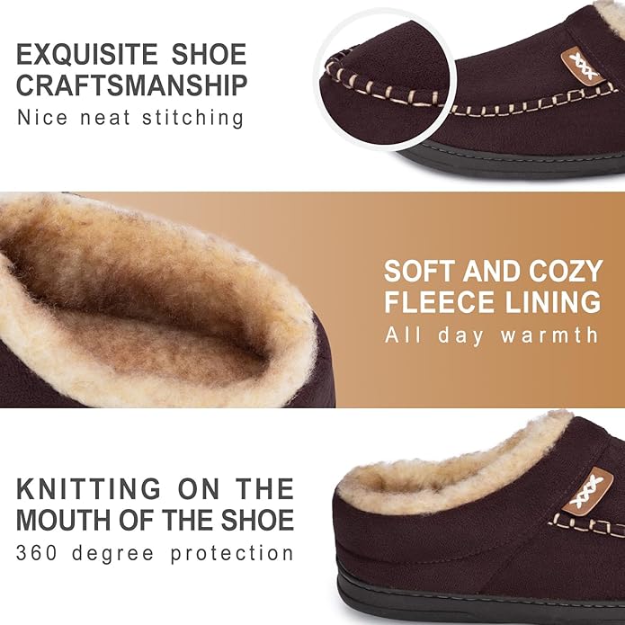 ATHMILE Mens House Shoes Fuzzy Warm Moccasin Memory Foam House Slippers for Men Cozy Winter Mens Slippers for Home Bedroom Indoor Outdoor
