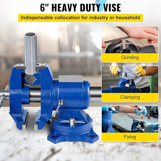 VEVOR Bench Vise 6 Inch, Double Swivel Rotating Heavy Duty Vise Head/Body Rotates 360째,Pipe Vise Bench Vices 30Kn Clamping Force,for Clamping Fixing Equipment Home or Industrial Use