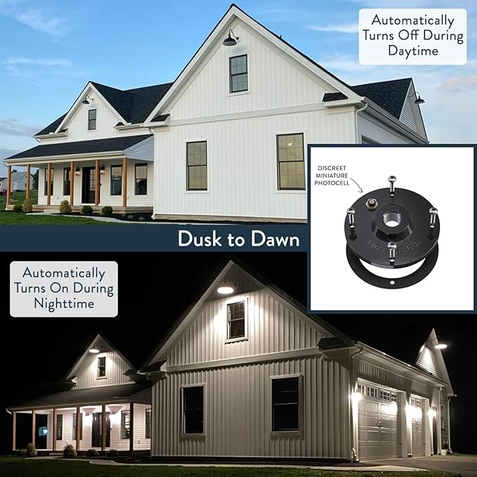 Steel Lighting Co. | Dusk to Dawn | Gardena Barn Light | Outdoor Wall Mounted | 16" Dome | 16" Gooseneck | Farmhouse Light Made in America | White Exterior/White Interior