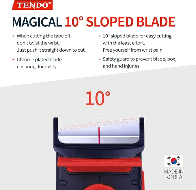 Heavy Duty Shipping Tape Dispenser: TENDO째 Essential Line ??Reusable, Replaceable, Eco-Friendly 2?쇺?Master Piece Dispenser for Pros with Patented 10째 Sloped Chromium Blades - P-2200 (4th Gen.)_Red