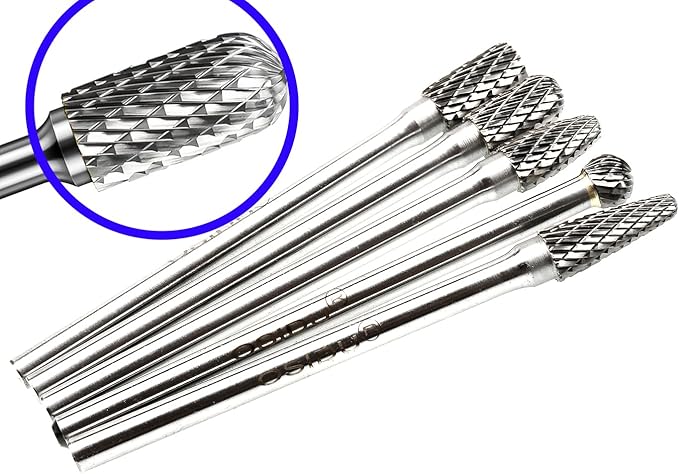 Carbide Burrs Set 5pcs Extra Long Shank Carbide Rotery Burr File Double Cut 1/4 Inch Shank Long Burr Bits For Die Grinder Bits