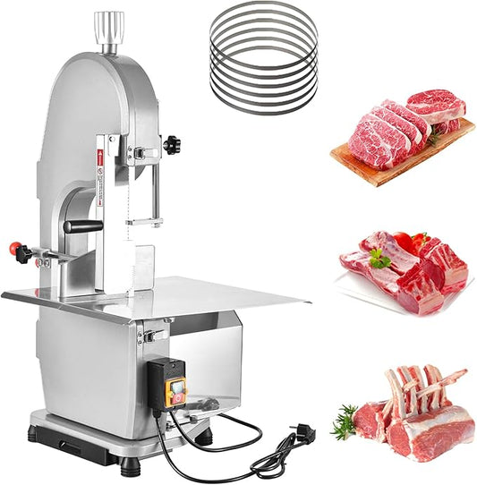 1100W Commercial Electric Meat Bandsaw 110V Electric Bone Saw Machine, Thickness Range 0.16-7.1 Inch, Table Sawing for Cutting Rib, Frozen Meat with 5 Saw Blades and 18.8" x 14.9" Workbench