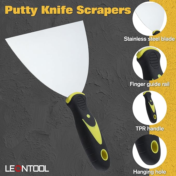 4 Pack Putty Knife Scraper Tool 1.5" 3" 4" 6" Stainless Steel Paint Scraper Spackle Knife Set for Repairing Drywall, Removing Wallpaper, Mud, Plaster Scraping, Drywall Tools Taping Knife Tool