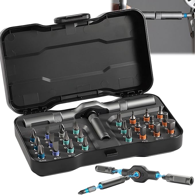 Diy Screwdriver 24 In 1, 2025 New 24 In 1 Multi Bit Magnetic Screwdriver Set, Magnetic Screw Driver Set, Multi-purpose Ratchet Wrench Screwdriver S2 Magnetic Bits, Detachable T Ratchet Handle (1PCS)