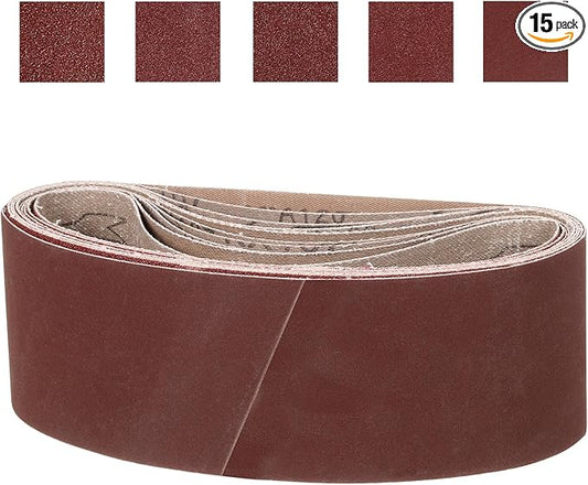 3 x 18 Inch Sanding Belt, 15 Pcs 80/120/150/240/400 Grit Knife Sharpener Belts Work Sharpening for Belt Sander Knife Carving Tool Metal Working