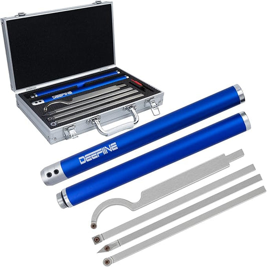 Carbide Tip Wood Lathe Turning Tool Kit, Lathe Roughing and Finishing Hollow Tool Interchangeable Aluminum Alloy Handle with Diamond Round Square Carbide Inserts (Metal handle)