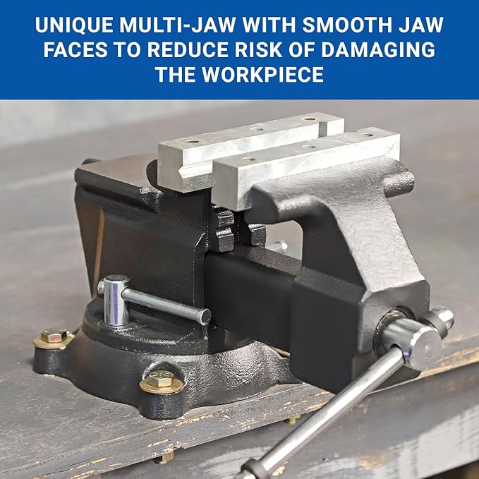 Yost Vises MV-5 5" Wide Jaw Multipurpose Bench Vise | Industrial-Grade Work Table Mechanic Tools for Wood & Metal Works | 360째 Swivel Base | Includes 4 Jaw Dogs