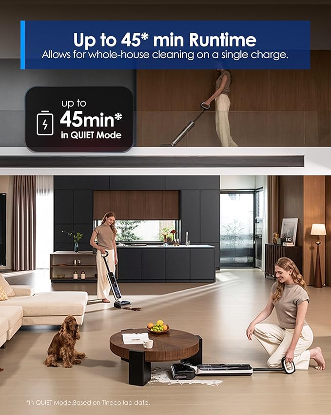 Tineco Floor ONE S6 Master Wet Dry Vacuum Cleaner, 20kPa Suction Vacuum Mop with Dual-Edge Cleaning, 45 Min Runtime (Quite Mode), 185째F Flashdry, 4inch Ultra-Slim