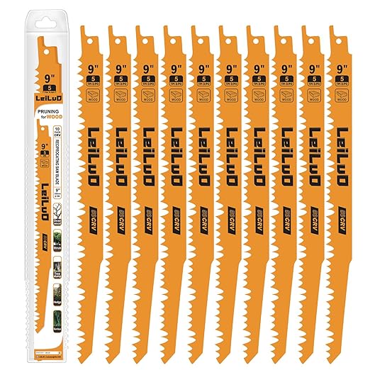 LEILUO 9-Inch Wood Pruning Reciprocating Saw Blades 10 Piece CRV Sawzall Blades 5 TPI with Storage Box