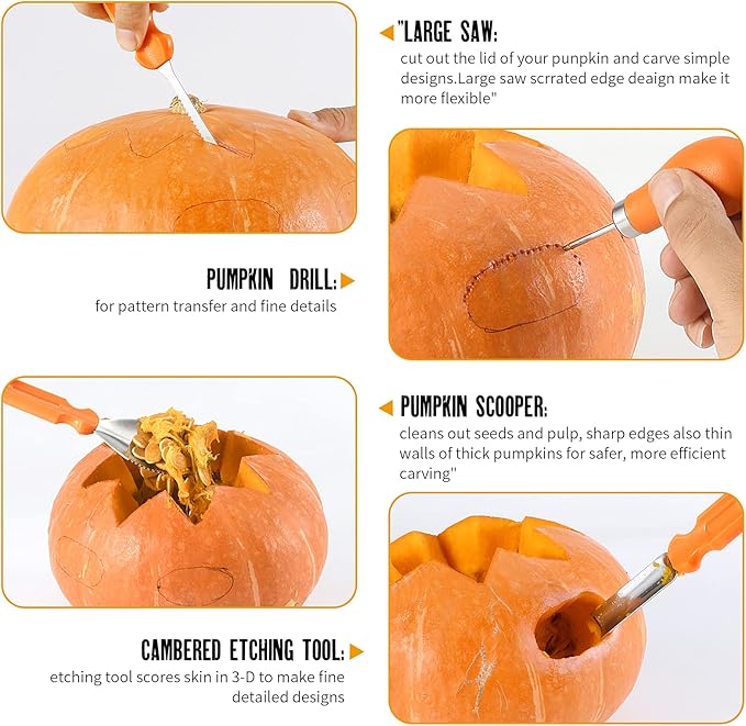 Kuaima Professional Pumpkin Carving Tools Set - Stainless Steel Carving Knife (5PCS)