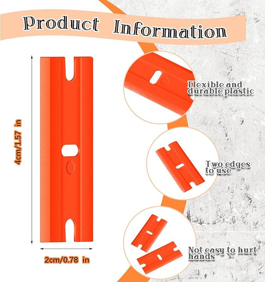 Honoson 300 Pieces Plastic Razor Blade Scraper Blades Plastic Scraper Tools Double Edge Razor Blades with a Tip Slot Edge Blades for Removing Decals, Stickers, Cleaning Window Glass (Orange)