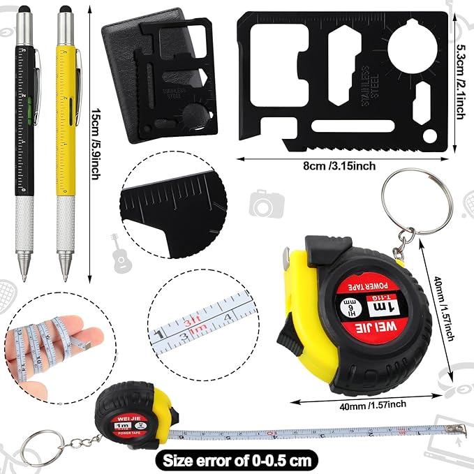 120 Pcs Mini Tape Screwdriver Keychain Set Valentine's Day Men Gifts Bulk Employee Appreciation Gift Bulk Multitool Pen Card for Adult Tool Party (Yellow,Black)