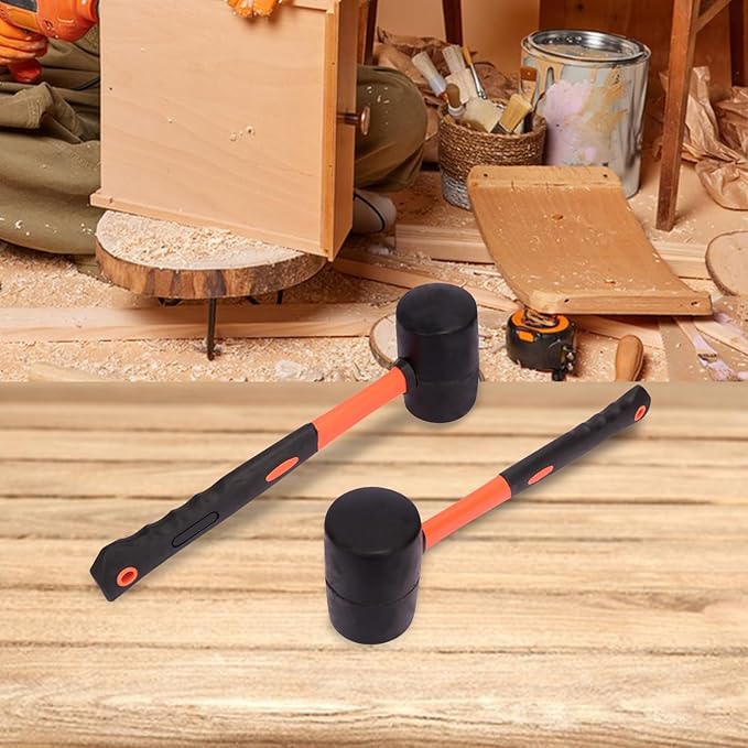 4 PCS 12 OZ Rubber Mallet, Rubber Hammer Head, Rubber Mallet Set With Black-Yellow Fiberglass Handle Perfect For Wood, Metal, Plastic, Glass, And Ceramics. By GENHAKON, Orange