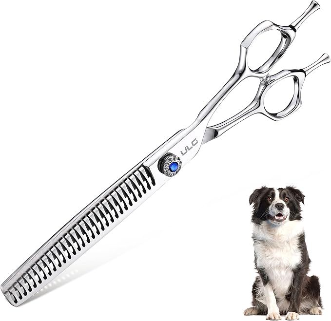 ULG Professional Dog Grooming Scissors 7.0??Straight Chunker Shear 65%-75% Thinning Rate 440C Japanese Stainless Steel Tension Adjustable Left & Right Handed Pet Grooming Shears