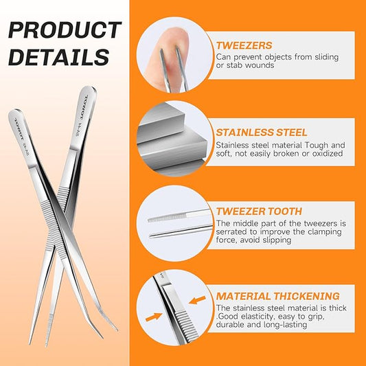 TOWOT Stainless Steel Tweezers, Pointed Tweezers for Craft, Jewelry, Hobby, Industrial, Electronic