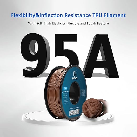 Geeetech TPU Filament 1.75mm, Shore 95A ??Flexible 3D Printer Filament with High Elasticity, 1KG (2.2lbs) Spool, Dimensional Accuracy 짹0.03mm, Fits Most FDM Printers (Brown)