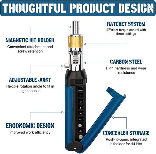 14-in-1 Ratcheting Screwdriver Set, Multi Screwdriver Tool All in One with 5-Position Adjustable Head, Magnetic Screwdriver Ratchet Set with Sockets & Bits for Home, Auto, DIY Repair