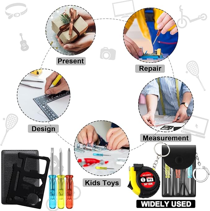 192 Pcs Mini Tape Screwdriver Keychain Set Valentine's Day Men Gifts Bulk Employee Appreciation Gift Bulk Multitool Pen Card for Adult Tool Party (Multicolor)