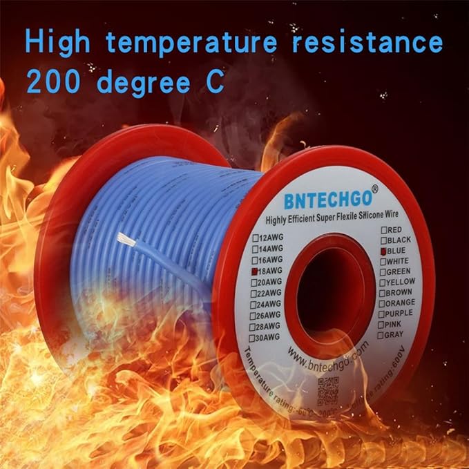 BNTECHGO 18 Gauge Silicone Wire Spool 100 ft Blue Flexible 18 AWG Stranded Tinned Copper Wire