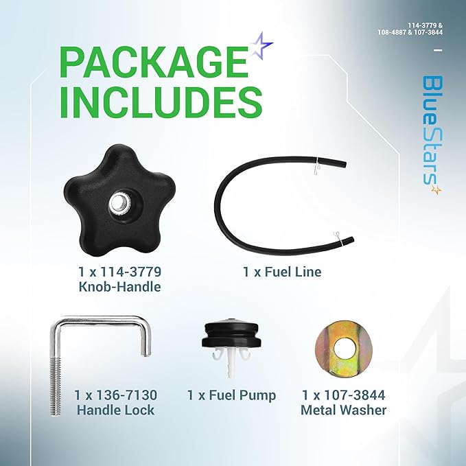 BlueStars 114-3779 Handle Knob 108-4887 Handle Lock 107-3844 Washer - Compatible with Toro 621 721 R E QZR QZE CCR 6053 Snowblower 21" Power Clear 24" Snow Master Snow Blower w/Fuel Line Primer Bulb
