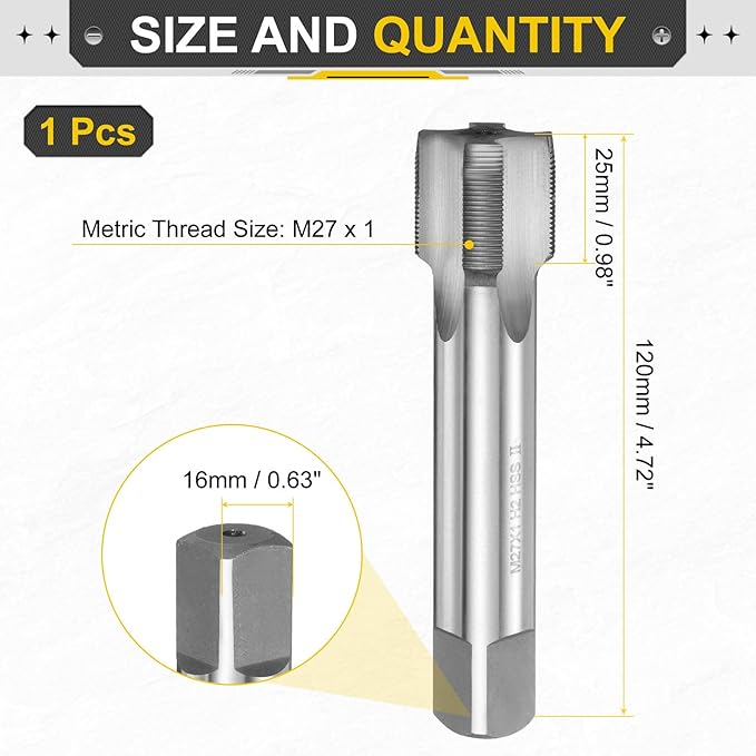 uxcell Hand Plug Tap M27 x 1 H2 Metric Thread Plug Style Taps Straight Flute Screw Tapping Threading Tool High Speed Steel HSS6542