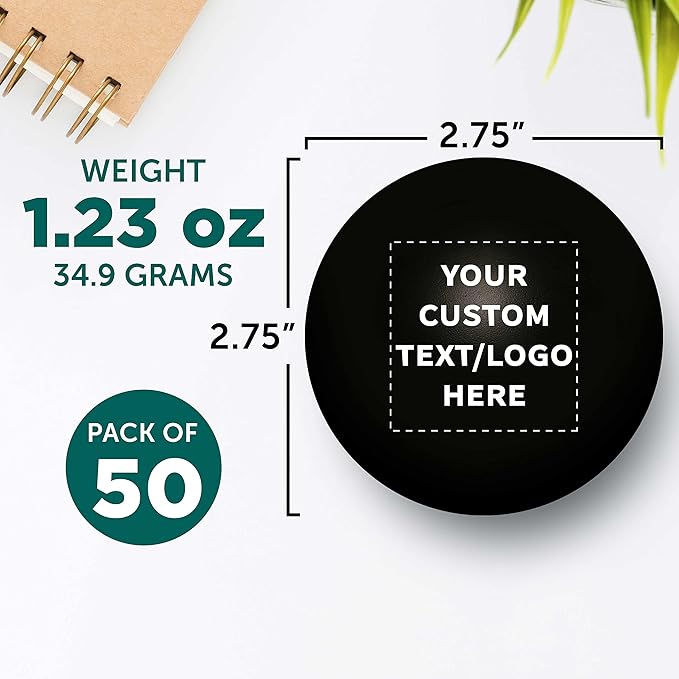 Custom Stress Balls for Adults Set of 50, Personalized Bulk Pack - Relief, Perfect for Your Desk, Office or Home - Black