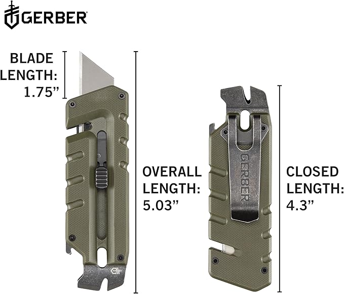 Gerber Gear Prybrid Utility EDC Multitool Pocket Utility Knife - Razor Knife with Retractable Hobby Blade and Pry Bar - Green with Clip