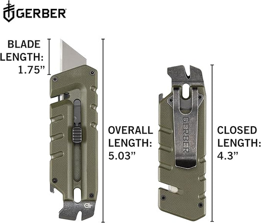 Gerber Gear Prybrid Utility EDC Multitool Pocket Utility Knife - Razor Knife with Retractable Hobby Blade and Pry Bar - Green with Clip