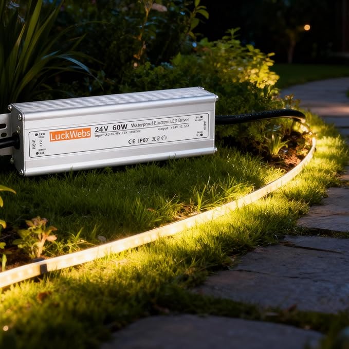 24V60W Waterproof LED Driver Power Supply AC90-130V to DC24V2.5A Low Voltage IP67 Transformer Outdoor LED Garden Light Power Supply Suitable for Indoor and Outdoor 24V Devices