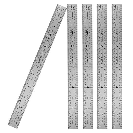 PEC Tools Flexible 6" Steel Ruler (5 Pack), 1/50" Thick X 1/2" Wide, Machinist Metal Ruler Scale with Markings 1/10", 1/50", 1/32", 1/64", Tempered Steel, Made in USA