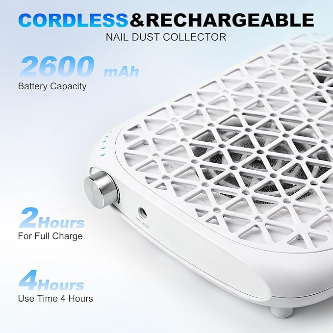 ANGNYA Nail Dust Collector with 2 Brushless Turbo Fans and Built-in Battery, G5 Professional 12000RPM Nail Vacuum Dust Collector, 30PCS Filter Papers Included, 99.99% Suction Power