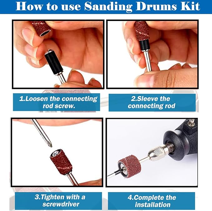 64Pcs Sanding Bits for Dremel Rotary Tools, 42Pcs Aluminum Oxide Grinding Stones Sanding Drill Bits (1/8 inch Shank) and Sanding Drums, Grinding Bits for Metal Rust Removal Polishing