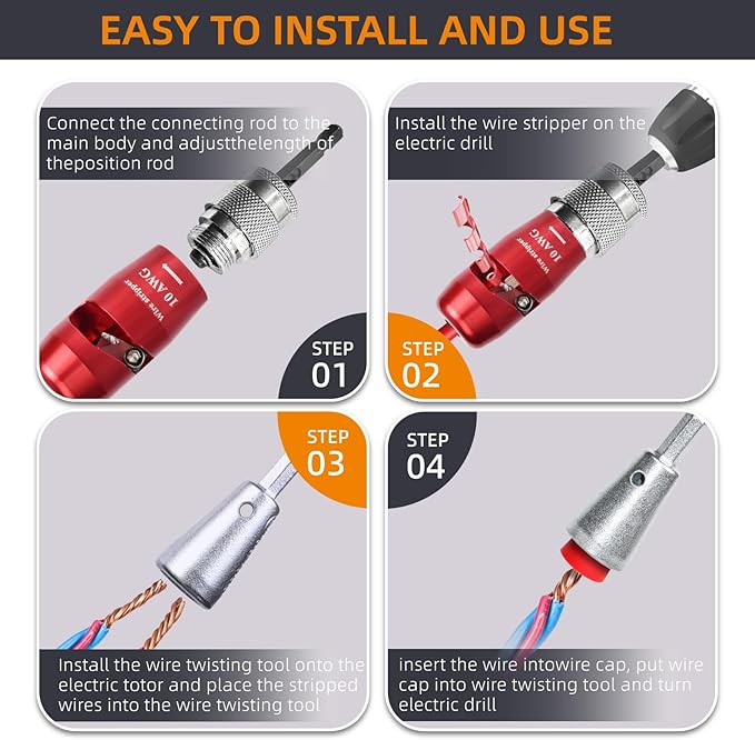 ANGELSWORD 8 AWG Wire Stripper for Drill, Wire Stripping Tool, Professional Electrician Tool, The Perfect Companion for Power Drill