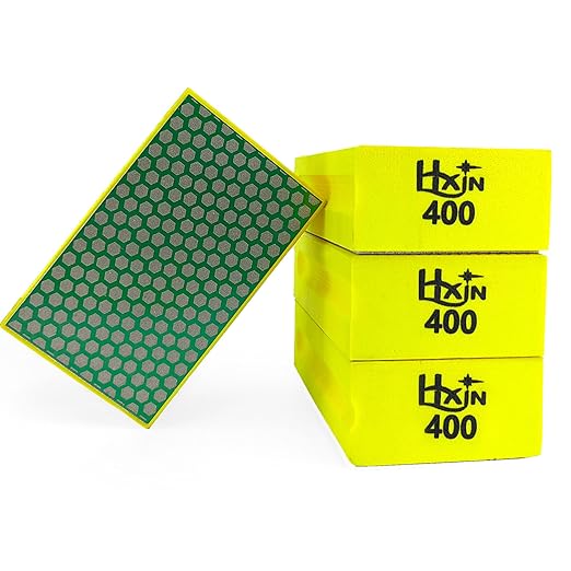 Diamond Hand Polishing Pad Diamond Sanding Block Foam Backed Diamond Sponge Sanding Pads for Wet or Dry Grinding polishing for Granite Marble Stone Tile Glass Ceramic (4, 400# Hexagon)