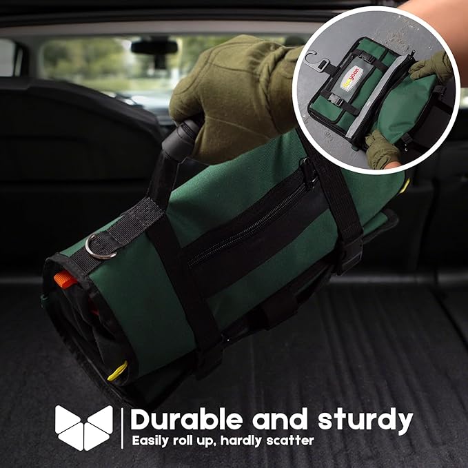 Heavy Duty Roll Up Tool Bag, 5 Zippered Pockets Color Coded (1 Wrench Roll) Tool Wrap Roll Bag, Portable Pouches Carrying Tool Bag for Mechanics