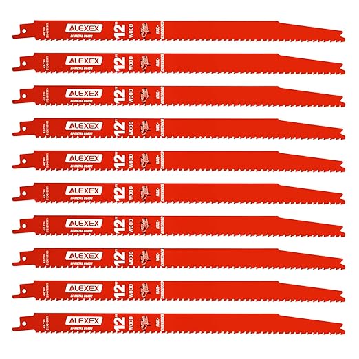 10 Pack 12 Inch 4/6 TPI Reciprocating Saw Blades for Wood and Nail-Embedded Wood Cutting, Bi-Metal Sawzall Blades for Cutting Nail and PVC Pallets etc, for Diablo Sawzall Blades DS1212BW5