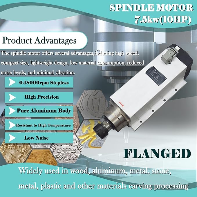 INTBUYING Spindle Motor 7.5KW/10HP 18000RPM High-Speed CNC Motor ER32 Collet Fan Cooling for Wood, Metal, Stone, Plastic Carving, Engraving and Milling 220V