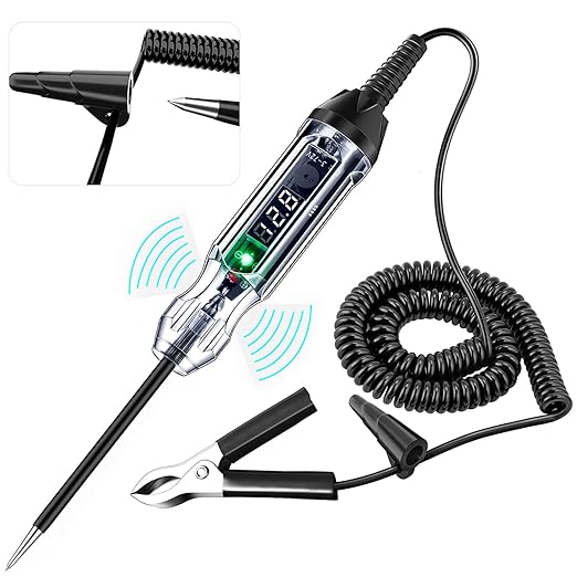 Upgraded 3-72V Buzzer Automotive Test Light, Heavy Duty Digital LED Circuit Tester with Voltmeter and Dual Color Polarity Indicate Light, Bidirectional DC Voltage Tester Electric Light Test Pen