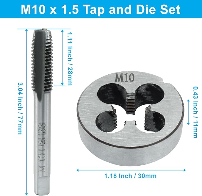 HARSKIYER M10 x 1.5 Metric Tap and Die Set, HSS Machine Thread Tap Die Set, M10 x 1.5mm Right Hand Thread Tapping Tool