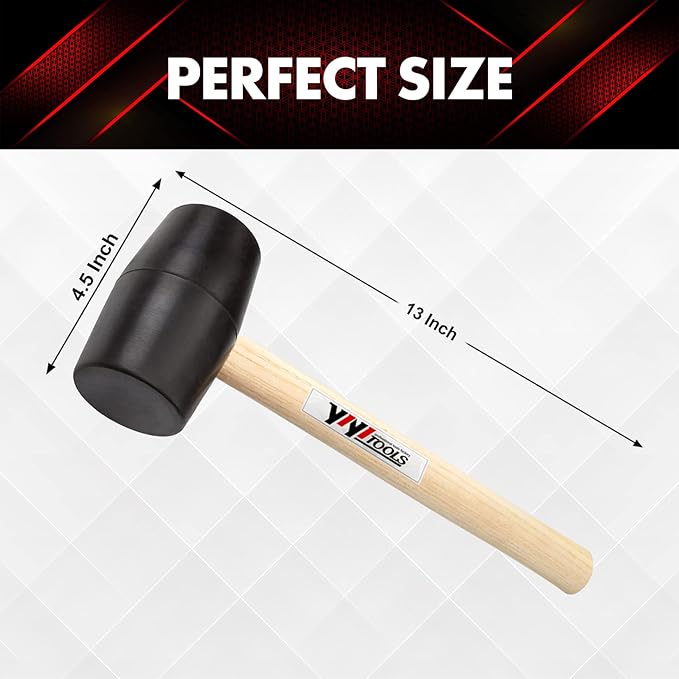 YIYITOOLS YY-2-005 Rubber Mallet Hammer With Wood Handle–24-oz, black