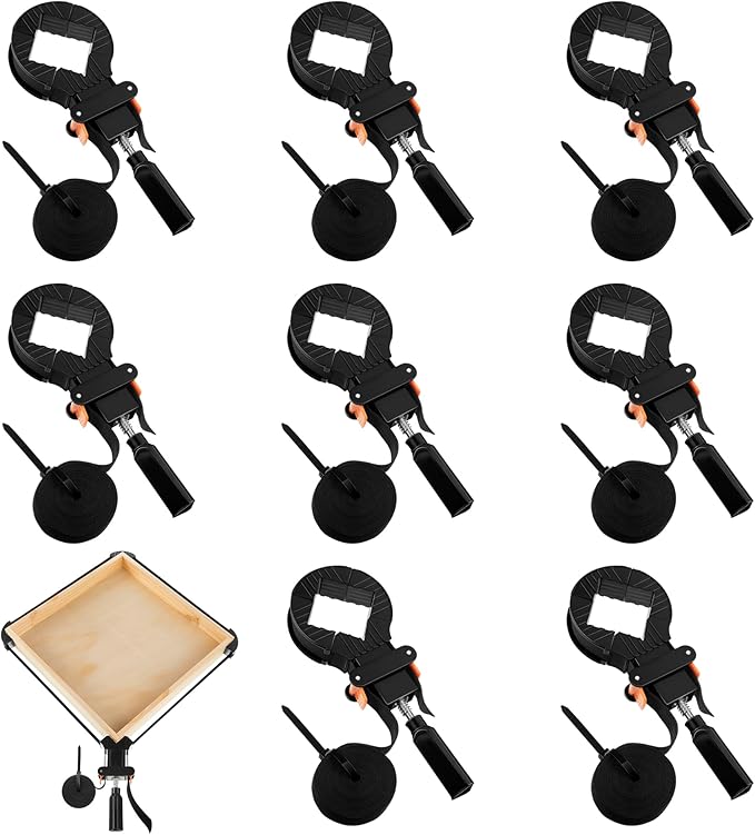 Feekoon 8 Packs 13 FT Belt Band Strap Clamps for Woodworking, Quick Release Band Clamps with 4 Corner Claws, Thick and Sturdy Belt Clamp, Adjustable Picture Frame Clamp Tool