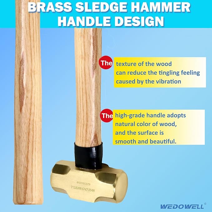 WEDOWELL 5lb Sledge Hammer with Wooden Handle,Drilling/Crack Hammer with No-Slip Cushion Grip,Length 400mm,Shock-resistant,Die-forged,DIN Standard,Ideal for Demolition,Construction,Blacksmithing
