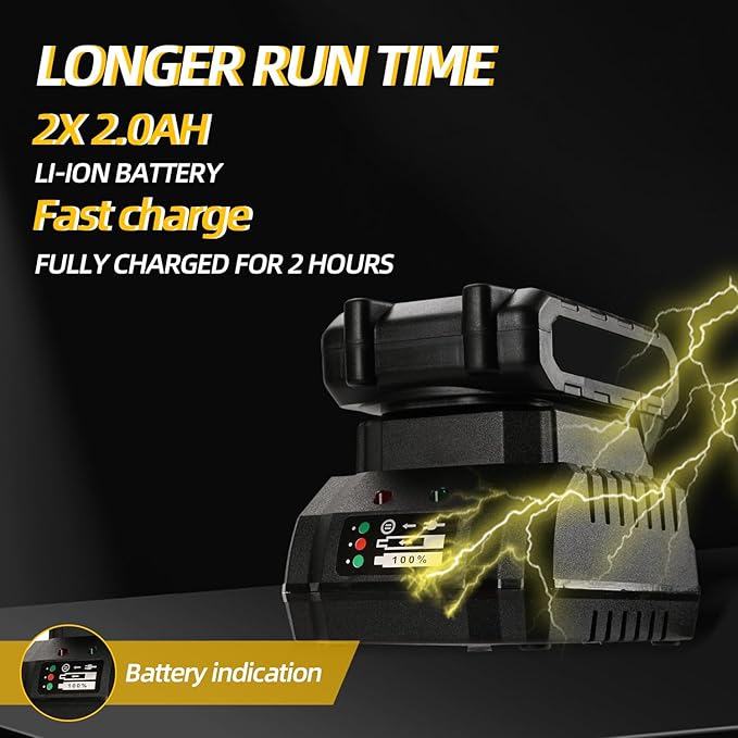 Cordless Impact Wrench, 21V Torque Power Impact Driver, 1/2" Power Impact Wrenches with 2 * 2.0Ah Batteries with 19 Accessories, Electric Impact Motor Variable Speeds for home installation (Yellow)