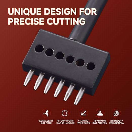 3Pcs Prong Punch Tool Set for Leather Crafts, 2/4/6 Prong Round Hole Tooth Punches, Ideal for DIY Diamond Lacing & Stitching, with 5MM Row Hole Punch - Essential Leather Craft Kit