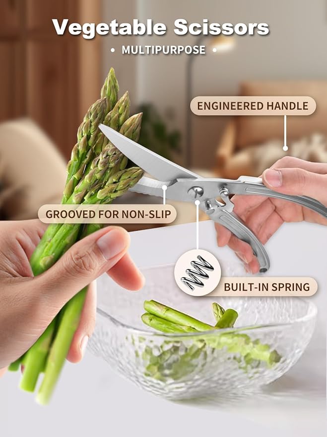 Poultry Shears Heavy Duty Professional Kitchen Scissors,Versatile & Ultra-Sharp Chicken Bone Shears with Anti-Slip Handles and Safety Lock,Meat Scissors All Purpose for Fish Vegetables Fruits