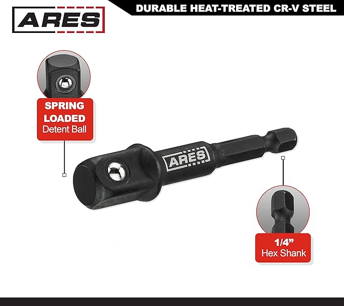 ARES 22048 ??2-Pack 3-Inch Impact Grade Socket Adapter Set - Turns Impact Drill Driver into High Speed Socket Driver - 1/4-Inch, 3/8-Inch, and 1/2-Inch Drive