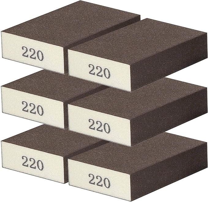 6Pcs Sanding Sponge 220 Grit Sanding Block Washable and Reusable for Wood, Metal, Wall Polish