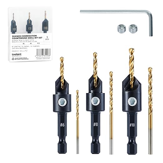 toolant Countersink Drill Bit Set,5Pcs Counter Sink Drill Bit Set for Wood, #6, #8, #10,High-Speed Steel 5 Spare Bits Adjustable for Woodworking and Carpentry, Pilot Screw Hole Set