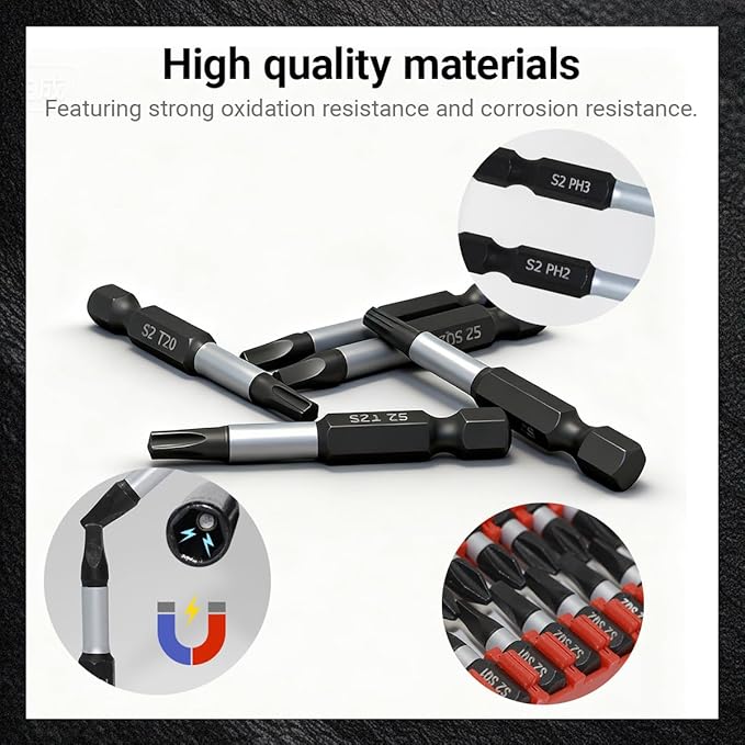 42-Piece Impact Screwdriver Bits Set with Phillips, Magnetic S2 Steel Phillips/Slotted/Square/Torx Insert Power Bits Tips, Impact Bit Holder with Black Storage Box Case